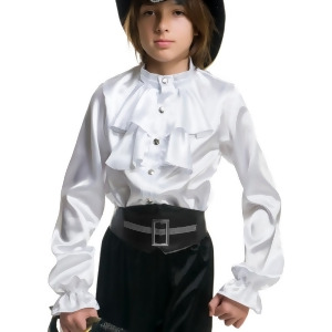 Child Boys White Premium Kids 2-Tier Ruffle Satin Pirate Shirt - Large 10-12~ 30-32 waist