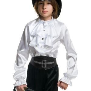 Child Boys White Premium Kids 2-Tier Ruffle Satin Pirate Shirt - X-Small 4-6~ 24-26 waist