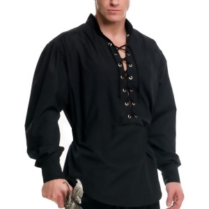 Mens Black Lace Up Pirate Buccaneer Shirt With Metal Eyelets - Mens Small (36-38) 36-38" chest~ 5'6" - 5'10" approx 120-145lbs