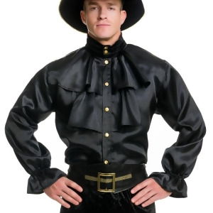 Mens Black Premium Adult 2-Tier Ruffle Satin Pirate Shirt - XL:  46-48" chest~ approx 200-230lbs