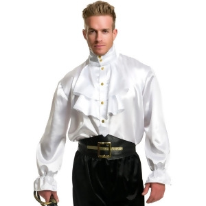 Mens White Premium Adult 2-Tier Ruffle Satin Pirate Shirt - Large:  42-44" chest~ approx 190-210lbs