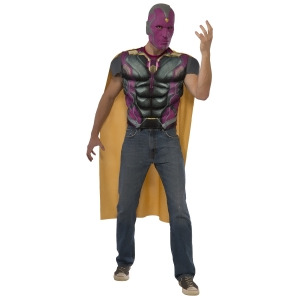 Adult's Mens Avengers Vision Muscle Top With Cape And Mask Costume Set - Mens Large (42-44) 42-44" chest~ 5'8" - 6'2" approx 175-190lbs
