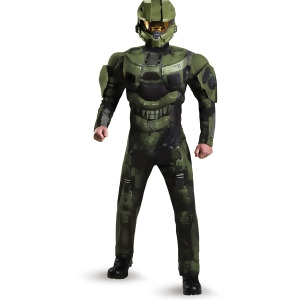 Mens Master Chief Halo Deluxe Muscle Adult Costume - Mens Large-XL (42-46) 44-46" chest~ 38-42" waist~ 5'9" - 5'11" approx 195-220lbs