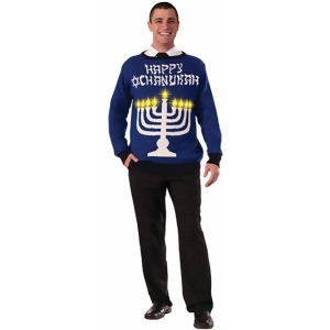 Adults Funny Ugly Christmas Season Hanukkah Chanukah Lite Up Sweater - Large (42-46)