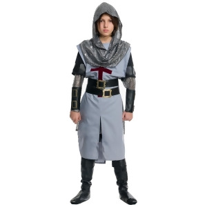 Chivalrous Knight Boys Sequin Shirt Leather Trim Hood Belts Arm Guards - Boys X-Small (4-6x) for ages 3-5~ approx 45 lbs~ 26.5" chest~ 23.5" waist~ 26