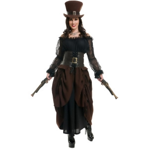 Victorian Steampunk Black Brown Full Length Dress With Top Hat - Womens Medium (8-10) approx 27.5 waist~ 39 hips~ 37.5 bust~ B-C