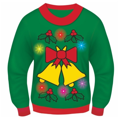 Adult Men's Bells And Holly Lights And Sound Ugly Christmas Sweater Costume 