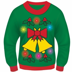 Adult Men's Bells And Holly Lights And Sound Ugly Christmas Sweater Costume - Large (42-46)