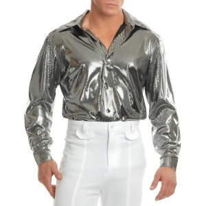 Mens Metallic Shiny Nailhead Silver 70s Disco Shirt Costume Acessory - 2XL:  48-52" chest~ approx 220-240lbs