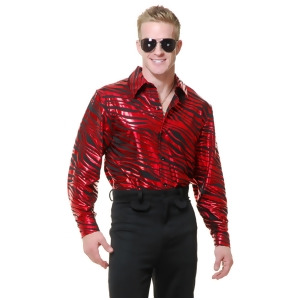 Mens Adults 70s Metallic Red Zebra Print Disco Shirt - Small:  36-38" chest - approx 150-180lbs