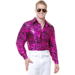 Mens Adults 70s Metallic Fuchsia Zebra Print Disco Shirt - Extra-Small:  36-38" chest - approx 150-180lbs