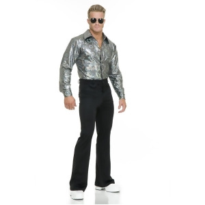 Mens Adults 70s Metallic Silver Circles Print Disco Shirt - Extra-Small:  36-38" chest - approx 150-180lbs