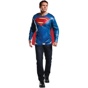 Adult's Mens Superman Dawn Of Justice Padded Shirt With Cape Costume - Mens Standard (44) 44" chest~ 5'9" - 5'11" approx 170-190lbs