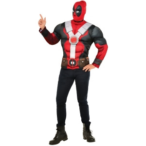 Mens Deluxe Deadpool Padded Muscle Shirt With Mask Costume - Mens Large (42-44) 42-44" chest~ 5'8" - 6'2" approx 175-190lbs