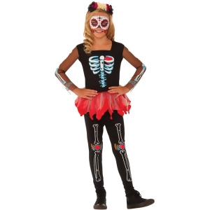 Child's Girls Day Of The Dead Scared To The Bone Skeleton Costume - Girls Small (4-6) for ages 3-5~ 36-47 lbs approx 23"-25" chest~ 21"-22" waist~ 23-