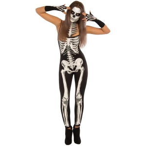 Adult's Womens Day Of The Dead Skeleton One Piece Jumpsuit With Gloves Costume - Womens Small (4-6) approx 32-34" bust & 22-24" waist