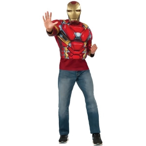 Mens Avengers Iron Man Marvel Civil War Padded Shirt Top With Mask Costume - Mens Large (42-44) 42-44" chest~ 5'8" - 6'2" approx 175-190lbs