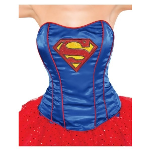 Adult Women's Classic Supergirl Sequin Corset Costume Accessory - Womens Medium-Large (8-12); Corset size 8-12 - approx 35-40 bust - 27-32 waist