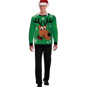 Adults Mens Goofy Reindeer Face Ugly Christmas Sweater Party Sweatshirt - XL (48" Chest)