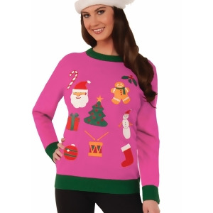 Adults Pink Funny Ugly Christmas Sweater Everything Christmas Shirt - Large (42-46)