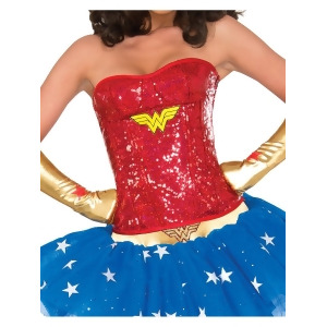 Adult Women's Sexy Deluxe Wonder Woman Sequin Corset Costume Accessory - Womens Small-Medium (2-6); Corset size 2-6 - approx 30-34" bust & 20-24" wais