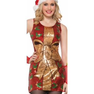 Adult's Womens Christmas Santa Wrapped Present Sequin Dress Costume - Womens X-Small - Small (2-6) approx 30-32" bust & 22-24" waist