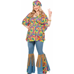 Adult Women's Psychedelic Swirl Hippie Girl Xl Plus Size 18-22 Costume Womens plus 18-22 approx 36-45 waist 42-49 hips 40-46 - All