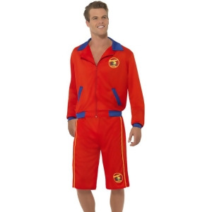 Adult's Mens Beach Baywatch Lifeguard Red Jacket And Long Shorts Costume - Men's Large 42-44 - approx 36"-38" waist - 42"-44" chest - approx 170-190 l