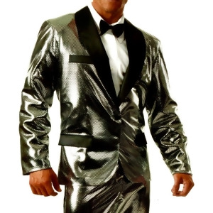 Adult's Mens Shiny Silver Rich Man Tux Tuxedo Holographic Jacket Costume - Mens X-Large (46-48) 46-48" chest - 5'9" - 6'2" approx 190-215lbs