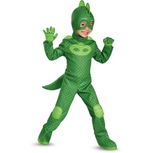Child's Boys Deluxe Gekko Pj Masks Superhero Costume - Toddler (3T-4T) approx 22-23" chest~ 20-21" waist for 39-42" height & 34-38 lbs