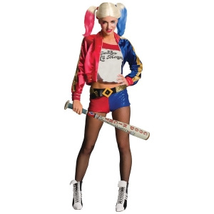 Adult's Womens Deluxe Harley Quinn Suicide Squad Super Villain Costume Bundle - Womens Medium (8-10) approx 35-37" bust & 27-29" waist