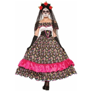 Womens Day Of The Dead Lady Skeleton Skull Mexican Festive Dress Costume Womens Plus Size 14-16 approx 40-42 chest 34-36 waist - All