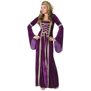 Womens Velvet Purple Renaissance Maiden Princess Elegant Dress Costume - Womens Medium-Large (10-14) approx 37-41" bust & 28-32" waist