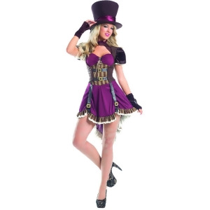 Womens Sexy Steampunk Mad Hatter Dress With Wrist Bands Costume - Womens Large-XL (12-16) - Bust (36"-40") - Waist (28"-31") - Hips (38"-42") - Cup (C