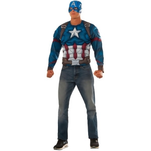 Mens Avengers Captain America Civil War Padded Shirt Top With Mask Costume - Mens Large (42-44) 42-44" chest~ 5'8" - 6'2" approx 175-190lbs