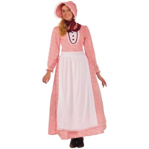 Adult's Womens Modest Prairie Pioneer Woman Dress And Bonnet Costume Womens Standard 6-14 approx 26-32 waist 35-41 hips 34-38 bust - All