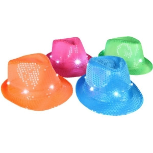 Flashing Neon Pimp Gangster Blues Brothers Fedora Hat 12 Pack Costume Accessory Standard size - All