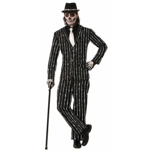 Adults Mens Black White Formal Bone Collection Skeleton Pin Stripe Suit Costume - Mens Large (42) 5'7" - 6'1" approx 150-180lbs