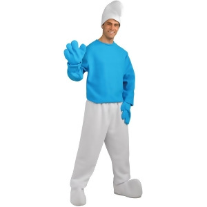 Adult Mens Deluxe Smurfs The Lost Village Boy Smurf Costume - Mens Standard (50) 50" chest - 42-46" waist - 33" inseam - 5'9" - 5'11" approx 180-210lb