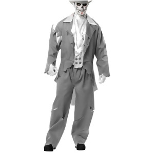 Adult Men's Grey Zombie Prom Ghost Groom Costume - Mens Small (36-38) 36-38" chest~ 5'6" - 5'10" approx 120-145lbs