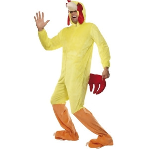 Adults Men's Yellow Chicken Jumpsuit With Hood Costume Men's Medium 38-40 approx 32 34 waist 38-40 chest 5'7 6'1 approx 140-170 lbs - All