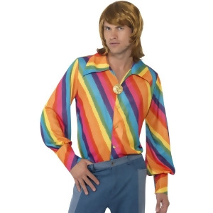 Adult's Mens 70s Groovy Rainbow Color Disco Shirt Costume - Men's Medium 38-40 - approx 32" - 34" waist - 38-40 chest - 5'7" - 6'1" approx 140-170 lbs