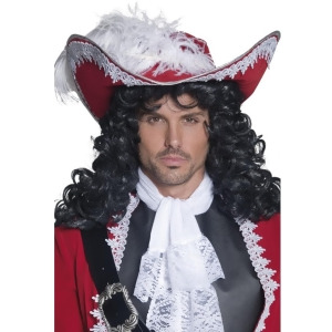 Mens Caribbean Pirate Captain Red Hat With Feathers Costume Accessory Standard size - All