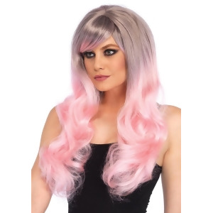 Womens 2 Tone Grey And Pink Long Wavy Wig Costume Accessory Standard size - All