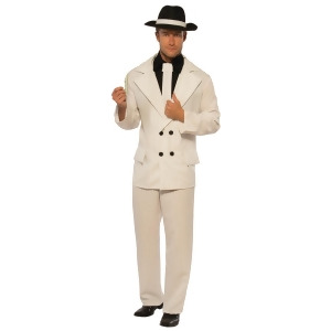 Mens 20s Underground Mobster Boss White Pinstripe Suit Costume - Mens Large 42-46" chest - 16.5-17" neck - 34-38" waist