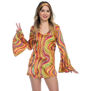 Adult's Womens 70s Rainbow Lights Disco Diva Dress Costume - Womens Large (11-13) approx 29 waist~ 40.5 hips~ 39 bust~ C-D