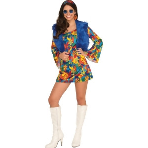 Women's Color Pop Far Out Flower Power Hippie Dress Costume - Womens Large (12-14) - 40" bust  -  30-32" waist  -  40-43" hips