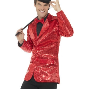 Mens Fancy Dress Red Sequin Magicians Tuxedo Jacket Costume - Men's Large 42-44 - approx 36"-38" waist - 42"-44" chest - approx 170-190 lbs