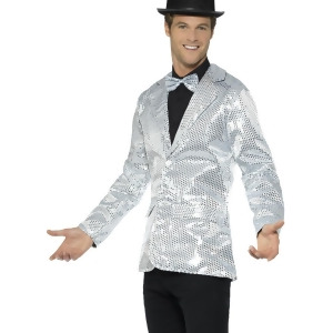 Mens Fancy Dress Silver Sequin Magicians Tuxedo Jacket Costume - Men's Large 42-44 - approx 36"-38" waist - 42"-44" chest - approx 170-190 lbs