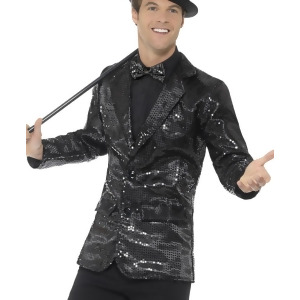 Mens Fancy Dress Black Sequin Magicians Tuxedo Jacket Costume - Men's Large 42-44 - approx 36"-38" waist - 42"-44" chest - approx 170-190 lbs